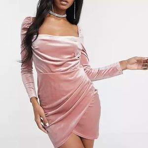 Mini dress Square neck Wrap skirt Velvet Dress